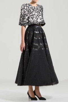 Fully Beaded Strapless Midi Dress with Cape