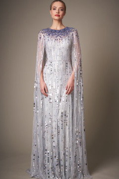 Elizabeth Sequined Cape-Effect Tulle Gown