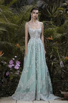 Embroidered Tulle Gown