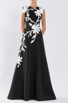 Neoprene Gown with Floral Embroidery Neoprene Gown with Floral Embroidery
