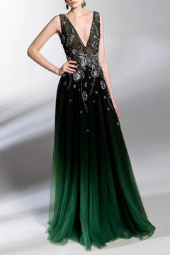 Gradient Print Gown with Beading Gradient Print Gown with Beading