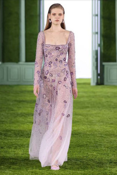 Beaded Tulle Gown with Square Neckline