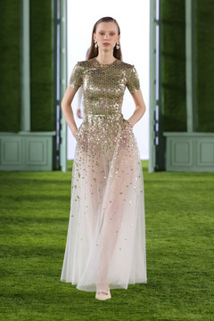 Beaded Tulle Gown with Embroidery