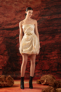 Gold Strapless Cocktail Dress
