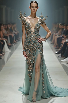 Embellished Sculpted-Shoulder Gown Embellished Sculpted-Shoulder Gown