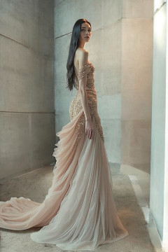 Draped Off the Shoulder A-Line Gown
