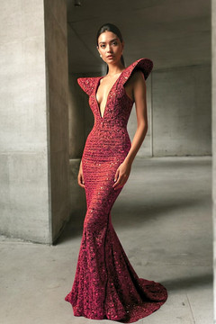 Structured Shoulder Embellished Gown