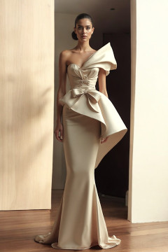 Side Peplum Sleeved Gown