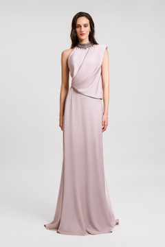 Asymmetrical Embellished Collar Gown