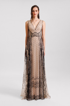 Embroidered V-Neckline Gown Embroidered V-Neckline Gown