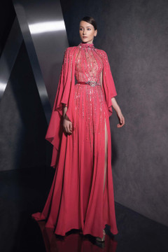Cape Sleeves Slit Gown Cape Sleeves Slit Gown