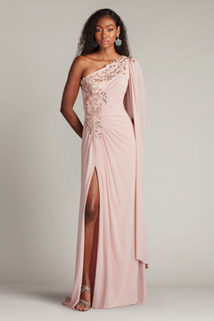 Sequin Embellished Cape-Sleeve Gown