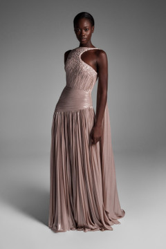 Lurex Chiffon Slit Gown Lurex Chiffon Slit Gown