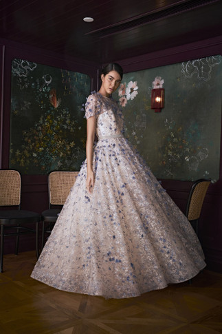 Lil Short Sleeve Sequin Floral Tulle Ball Gown