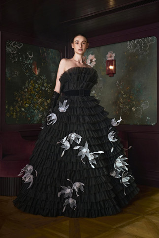 Clementine Strapless Pleated Floral Ball Gown