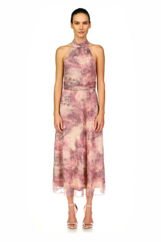 Halter Pleated Midi Dress