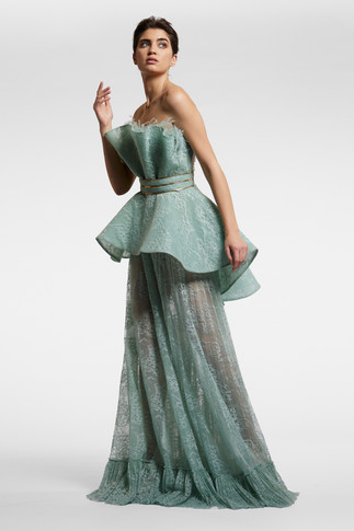 Strapless structured Peplum Gown
