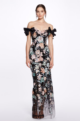 Off the Shoulder Sequin Column Gown
