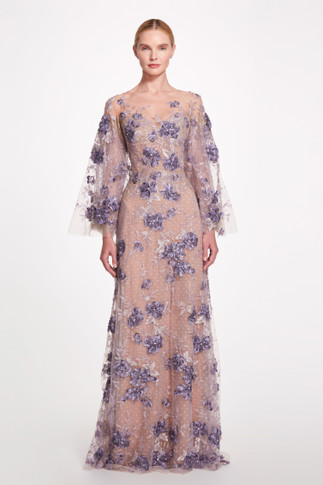 Embroidered Illusion  Tulle Gown