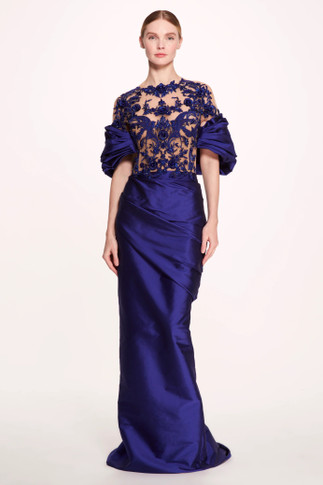 Short Sleeve Column Gown with Back Bow