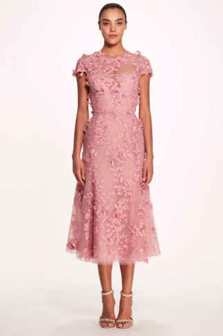 Jewel Neck Cap Sleeve Midi Dress