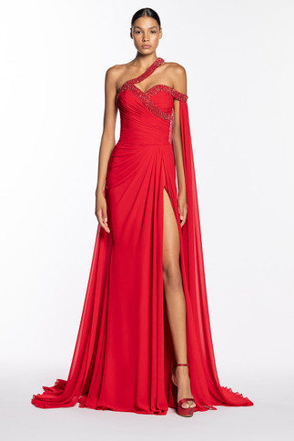 Embroidered Chiffon Slit Gown