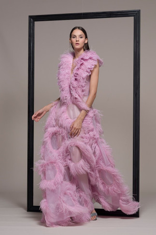 Feathered Evening Gown