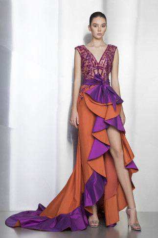 Beaded Cascade Ruffle Gown