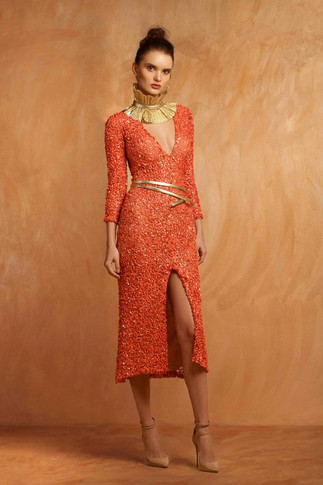 3/4 Sleeve Coral Dress
