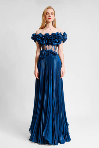 Off-Shoulder Pleated Dress
