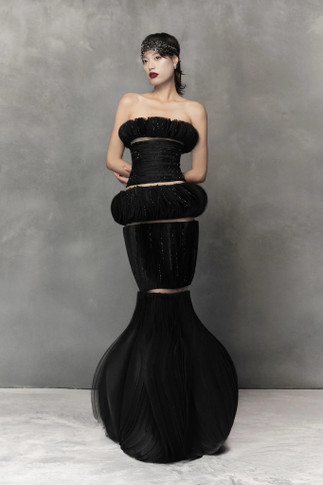 Sculpted Strapless Sheer-Cut Gown