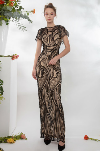 Fully Embroidered Open Back Gown