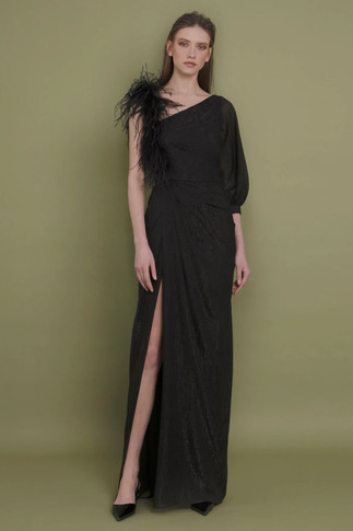 Asymmetrical Neckline Chiffon Gown