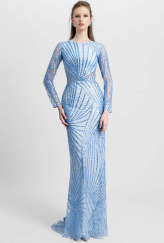Fully Beaded Long Sleeve Gown