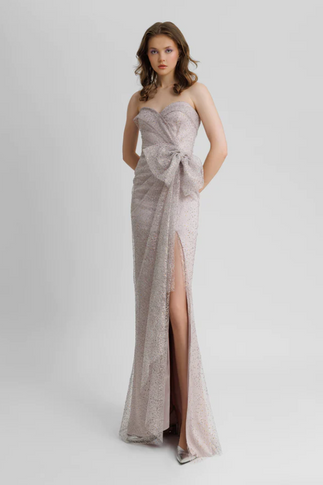 Strapless Beaded Mesh Dress