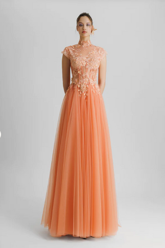 High-Collar Cap Sleeve Dress