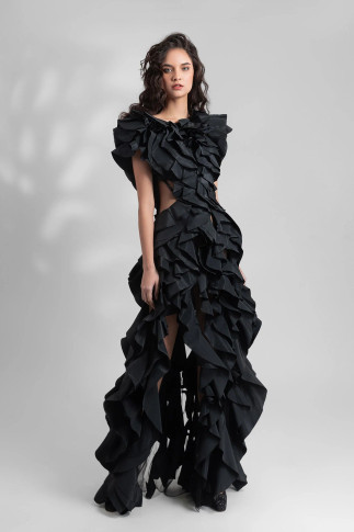 Laser Cut Ruffle Dress