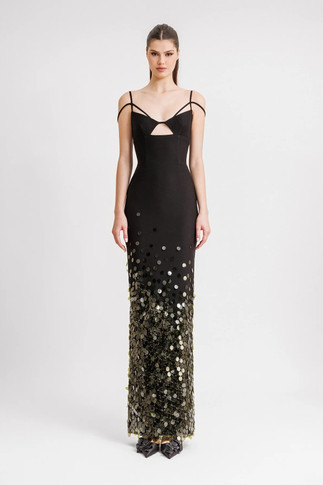 Cut-Out Dropped Shoulder Strap Gown