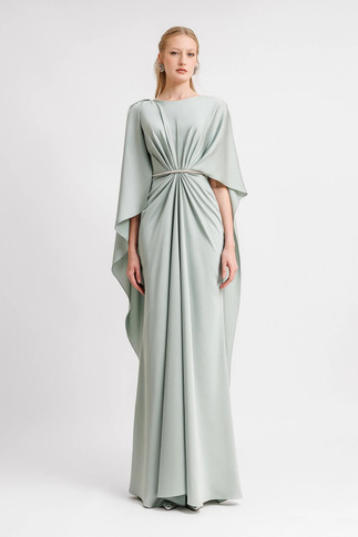 Asymmetrical Sleeve Cape-Like Gown