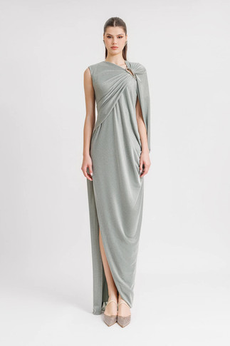 Asymmetrical Draped Sleeve Gown
