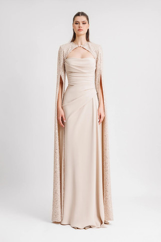 Strapless Gown with Sleeves Cape