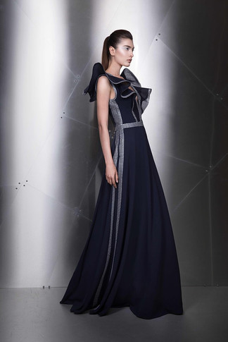 Ruffled Sleeveless V-Neck Gown