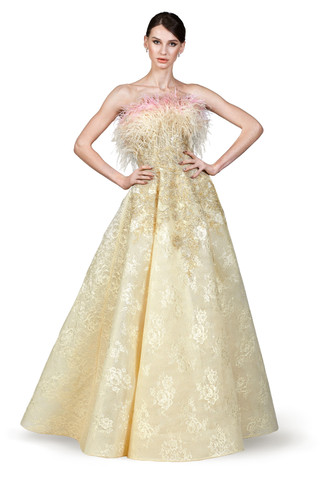Feathered A-Line Gown