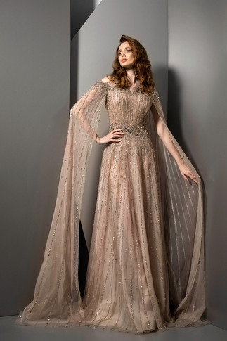 Off the Shoulder Embellished A-line  Gown