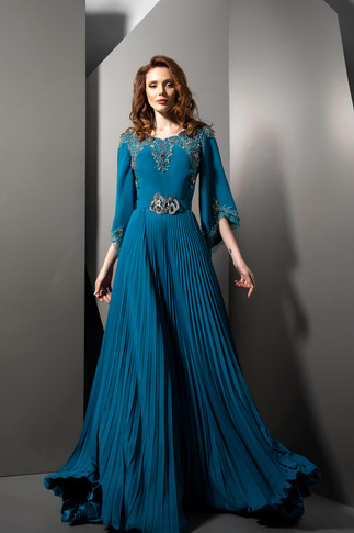 Pleated Embellished Bodice  Gown