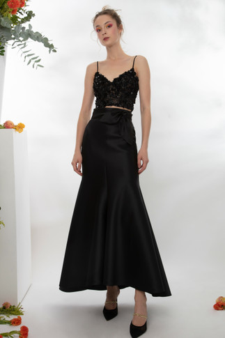 Beaded Crop Top and Mikado Skirt