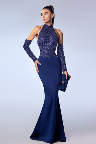 Beaded Halter and Satin Crepe Gown