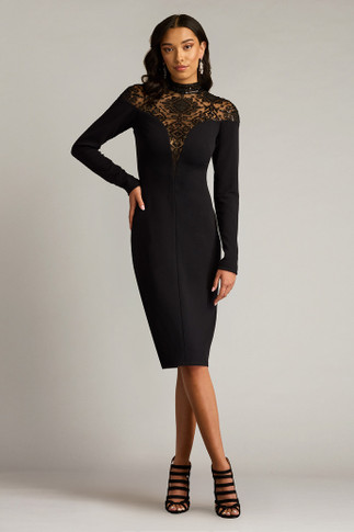 Textured Crepe Long Sleeve Dress