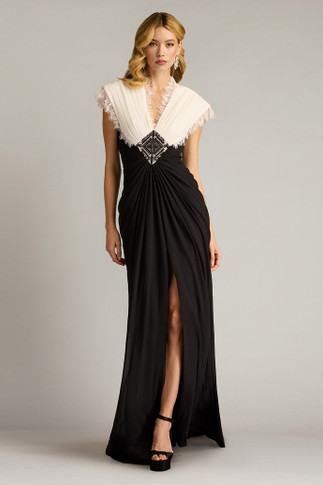 Textured Crepe Contrast Gown