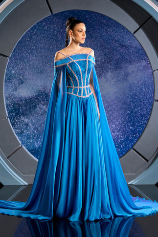 Off Shoulder Illusion Mousseline Gown